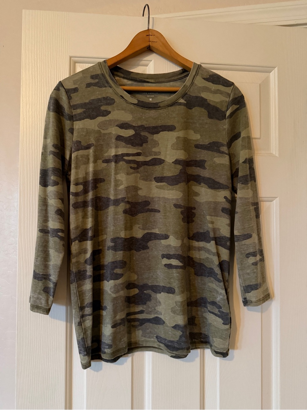 Lucky Brand Olive & Dark Green Camo Crewneck Long Sleeve Tee